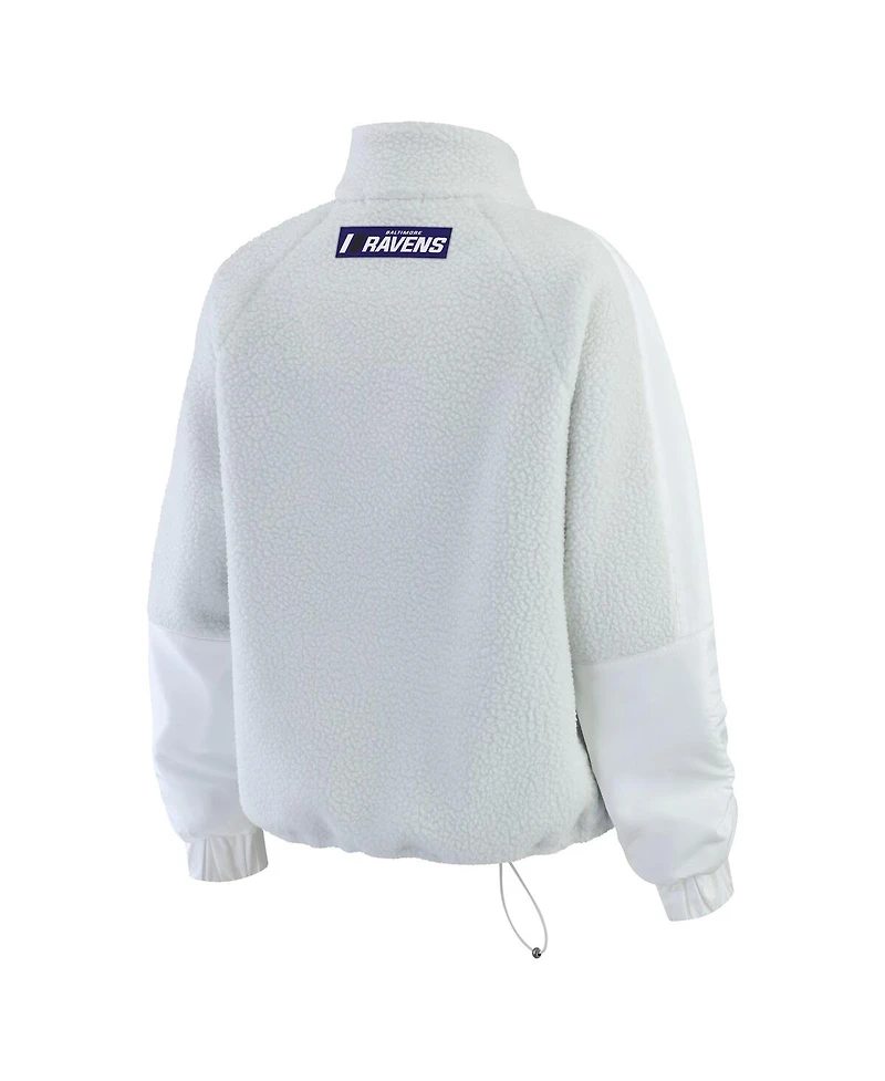 Wear by Erin Andrews Women's White Baltimore Ravens Polar Fleece Half-Zip Jacket