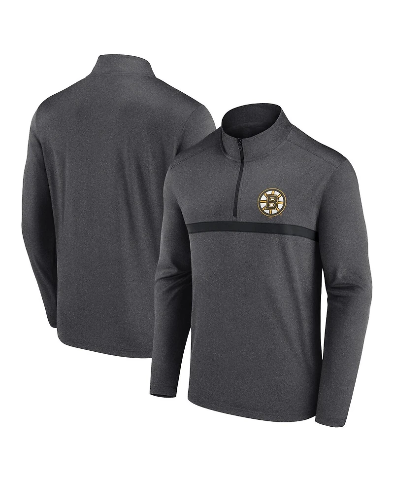Logo Athletic Men's Heather Charcoal Boston Bruins Head-to-Head Raglan Quarter-Zip Sweatshirt