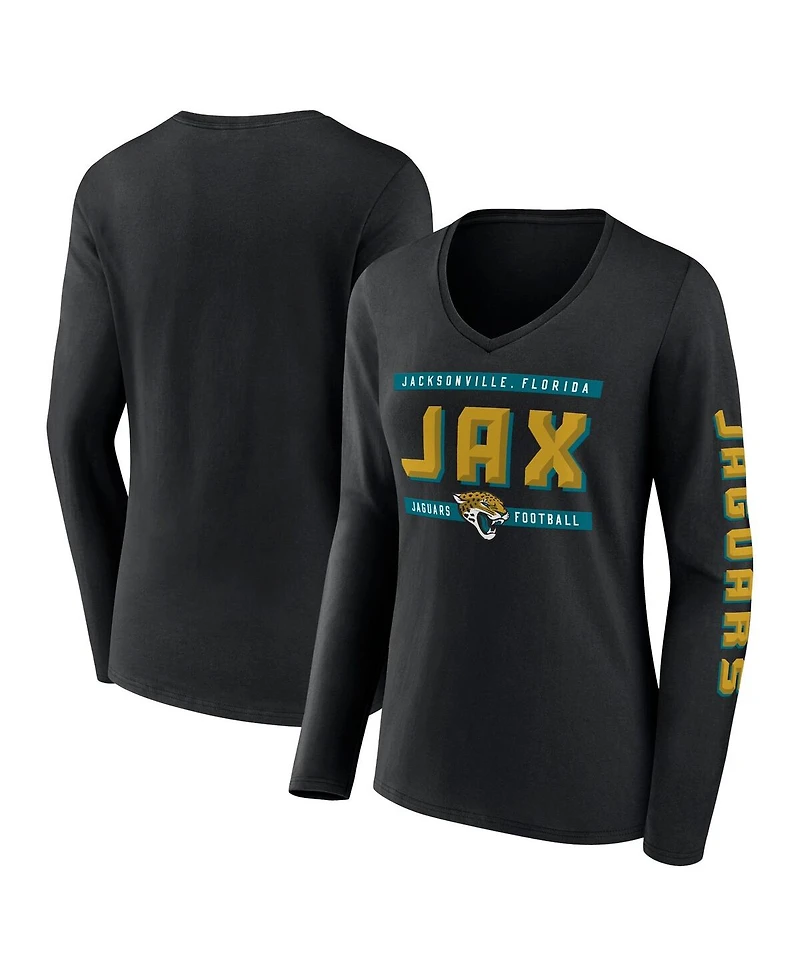 Fanatics Women's Black Jacksonville Jaguars Hometown Sweep Long Sleeve V-Neck T-Shirt