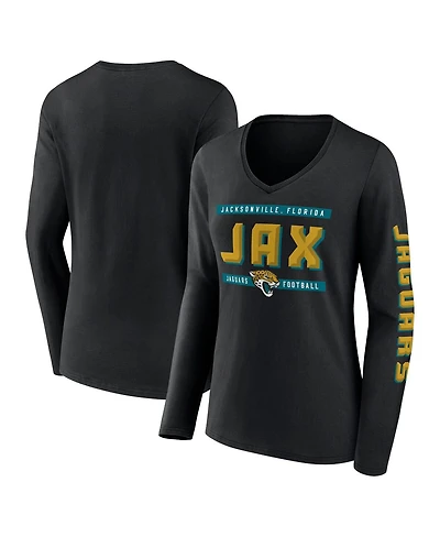 Fanatics Women's Black Jacksonville Jaguars Hometown Sweep Long Sleeve V-Neck T-Shirt