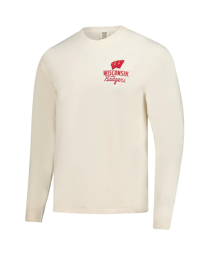 Image One Men's Natural Wisconsin Badgers Comfort Colors Mascot Overlay Long Sleeve T-Shirt
