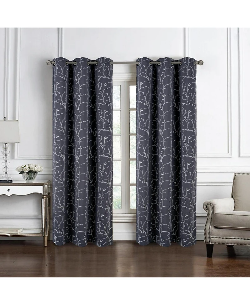 Rt Designer Collection Luciana 2 Pack Embroidered Blackout Luxurious Decorative Grommet Curtain Panel 36" x 84" Charcoal