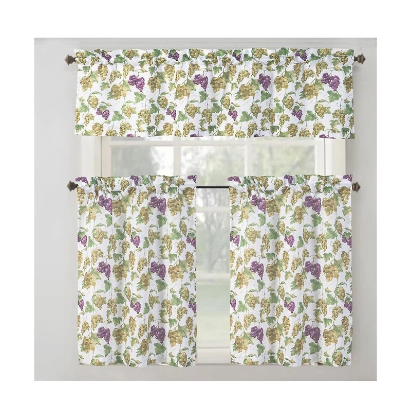 Rt Designer's Collection Tribeca Grapes Printed Slub 3 Pieces Kitchen Curtain