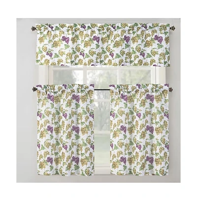 Rt Designer's Collection Tribeca Grapes Printed Slub 3 Pieces Kitchen Curtain