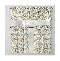 Rt Designer's Collection Tribeca Grapes Printed Slub 3 Pieces Kitchen Curtain