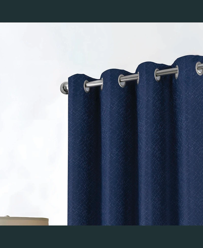 Rt Designer Collection Cassi Shimmer Jacquard Grommet Curtain Panel 54" x 90" Navy Blue