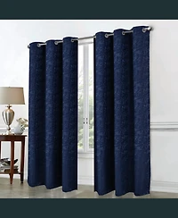 Rt Designer Collection Calypso Shimmer Jacquard 2 Pack Grommet Curtain Panel Pair 36" x 84" Navy Blue