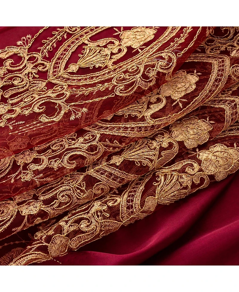 Rt Designers Collection Daisy Embroidery Grommet Curtain Panel With Attached Valance 54" x 84" Brgundy/Gold