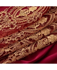 Rt Designers Collection Daisy Embroidery Grommet Curtain Panel With Attached Valance 54" x 84" Brgundy/Gold