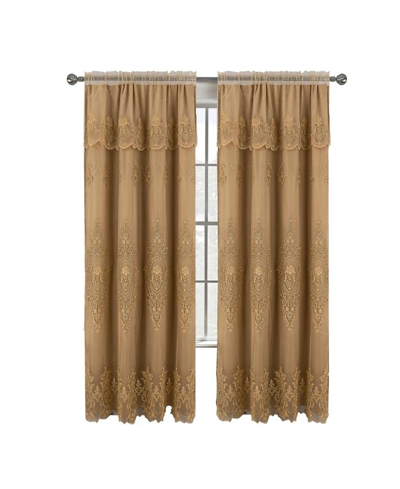 Rt Designers Collection Daisy Embroidery Grommet Curtain Panel With Attached Valance 54" x 84" Gold/Gold