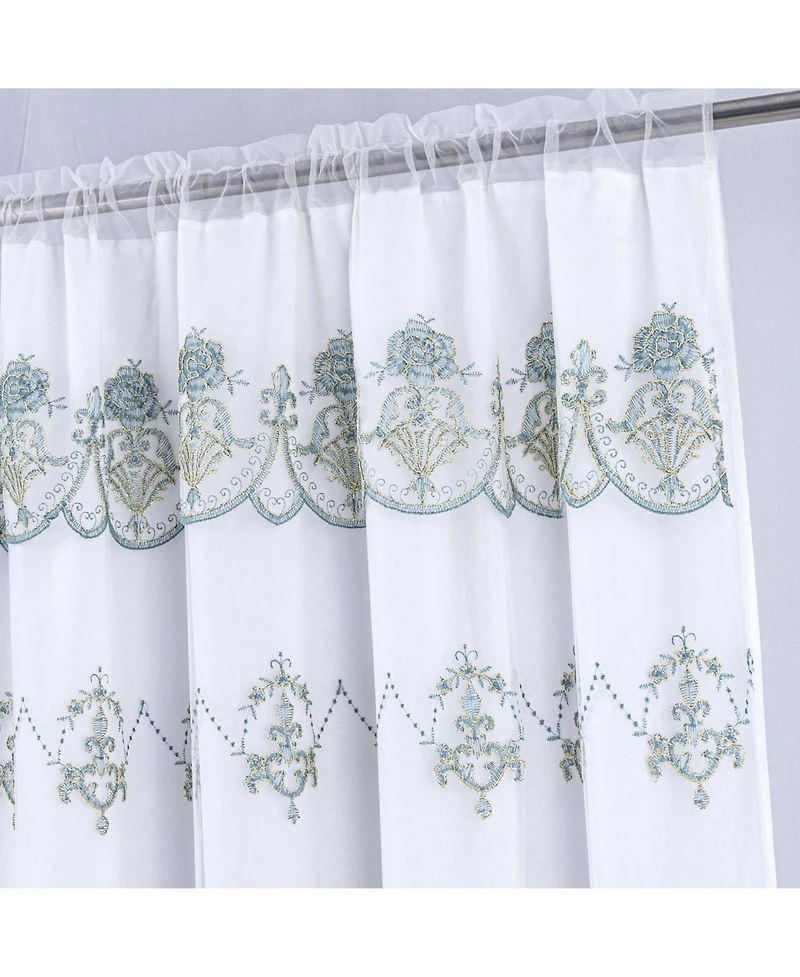 Rt Designers Collection Daisy Embroidery Grommet Curtain Panel With Attached Valance 54" x 84" Ivory/Teal