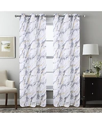 Rt Designers Collection Marble Grommet Metallic Sheer Printed Doily Curtain Panel 54" x 84