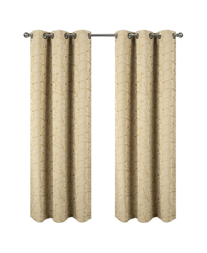 Rt Designer Collection Luciana Embroidered Blackout Luxurious Decorative Grommet Curtain Panel 54" x 84" Beige