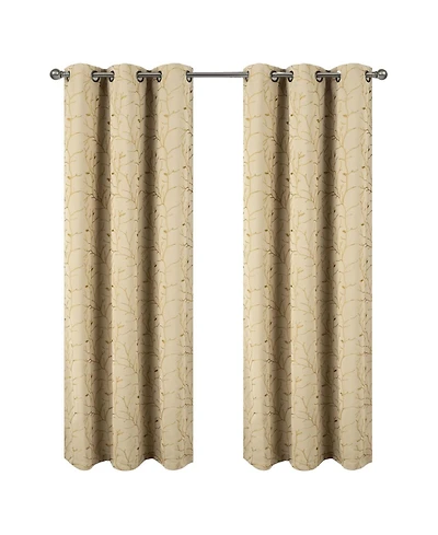 Rt Designer Collection Luciana Embroidered Blackout Luxurious Decorative Grommet Curtain Panel 54" x 84" Beige