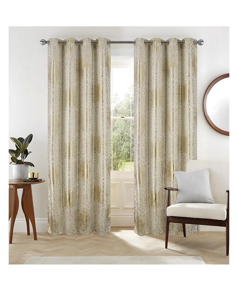 Rt Designer Collection Helena Halo Foil Blackout Luxurious Decorative Grommet Curtain Panel 54" x 90" Taupe