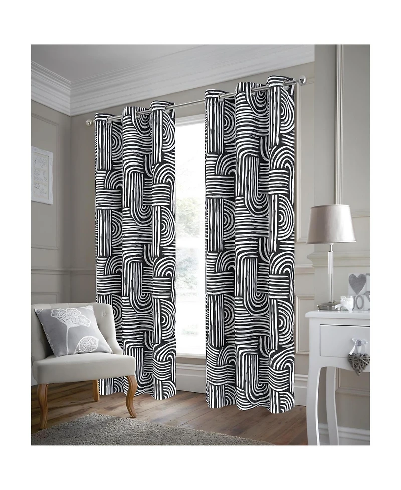 Rt Designer Collection Ashton Prnt 2 Pack Blackout Grommet Luxurious Modern Design Curtain Panel 36" x 84" Black