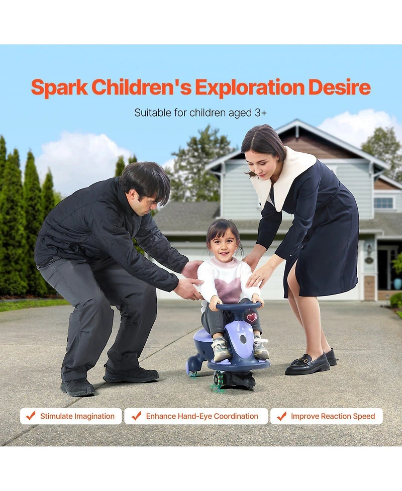 Mecale Electric Wiggle Car, 150 lbs Load, 2-in-1 Swing Car with Led Wheels, Bluetooth, Rechargeable Battery, Ride Toy for Kids 3+, Purple