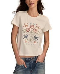 Lucky Brand Women's Cross Stitch Floral Crewneck T-Shirt