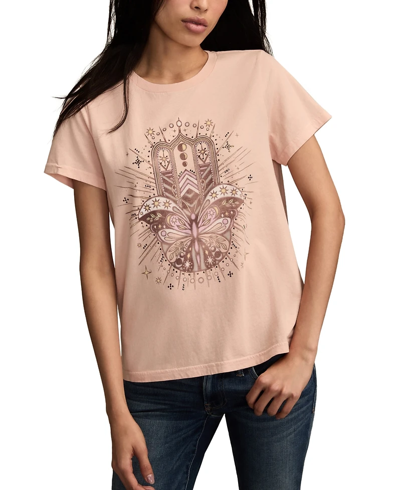 Lucky Brand Women's Butterfly Hamsa Classic Crewneck T-Shirt