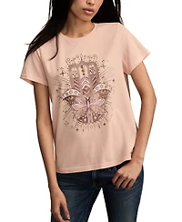 Lucky Brand Women's Butterfly Hamsa Classic Crewneck T-Shirt