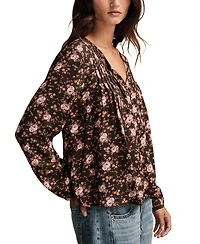 Lucky Brand Women's Pintuck Floral Peasant Top