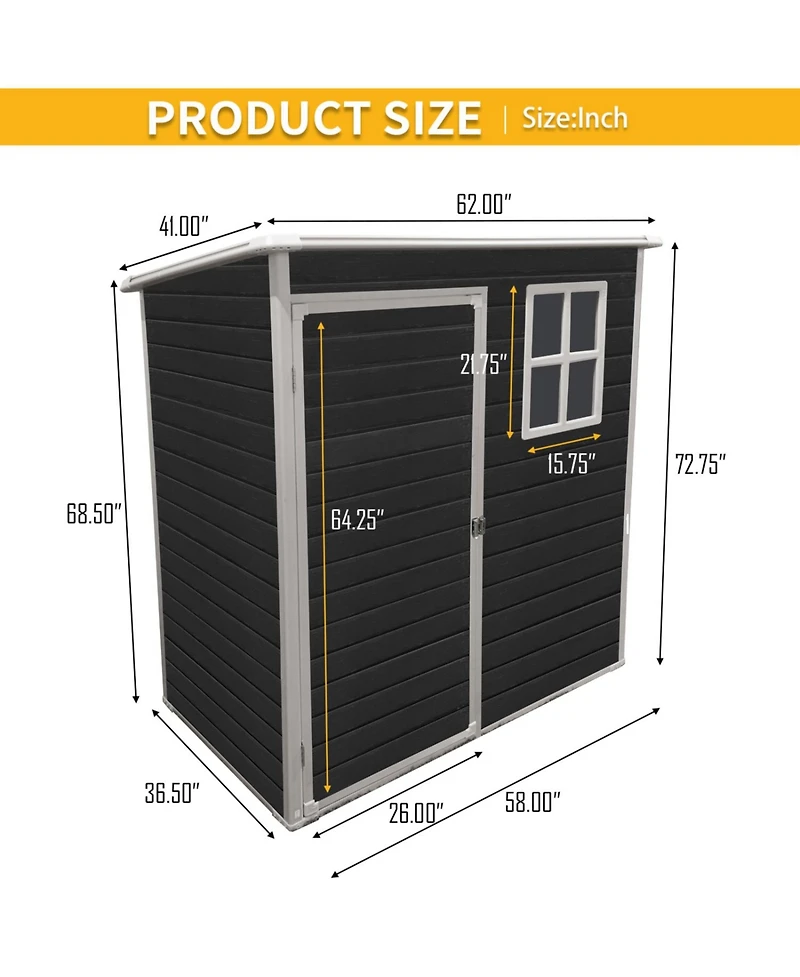 Streamdale 5 ft x 3 ft Outdoor Plastic Storage Shed with floor, Black)