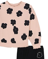 Calvin Klein Girls' Toddler 2T-4T Long-Sleeve Sweatshirt and Ribbed Pants, 2-Piece Set