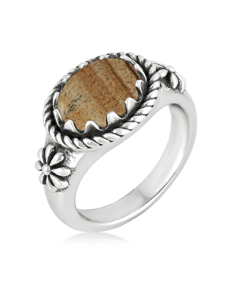American West Jewelry Sterling Silver Picture Jasper East Ring