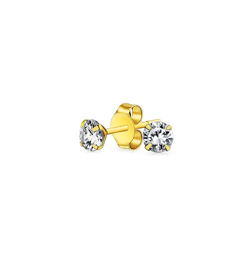 Bling Jewelry Set of 2 Tiny Minimalist Cz Accent Lucky Elephant & Round Solitaire Cz Yellow 14K Gold Stud Earrings Screw back