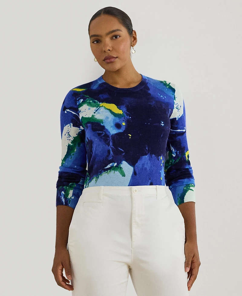 Lauren Ralph Plus Abstract-Motif Long-Sleeve Sweater