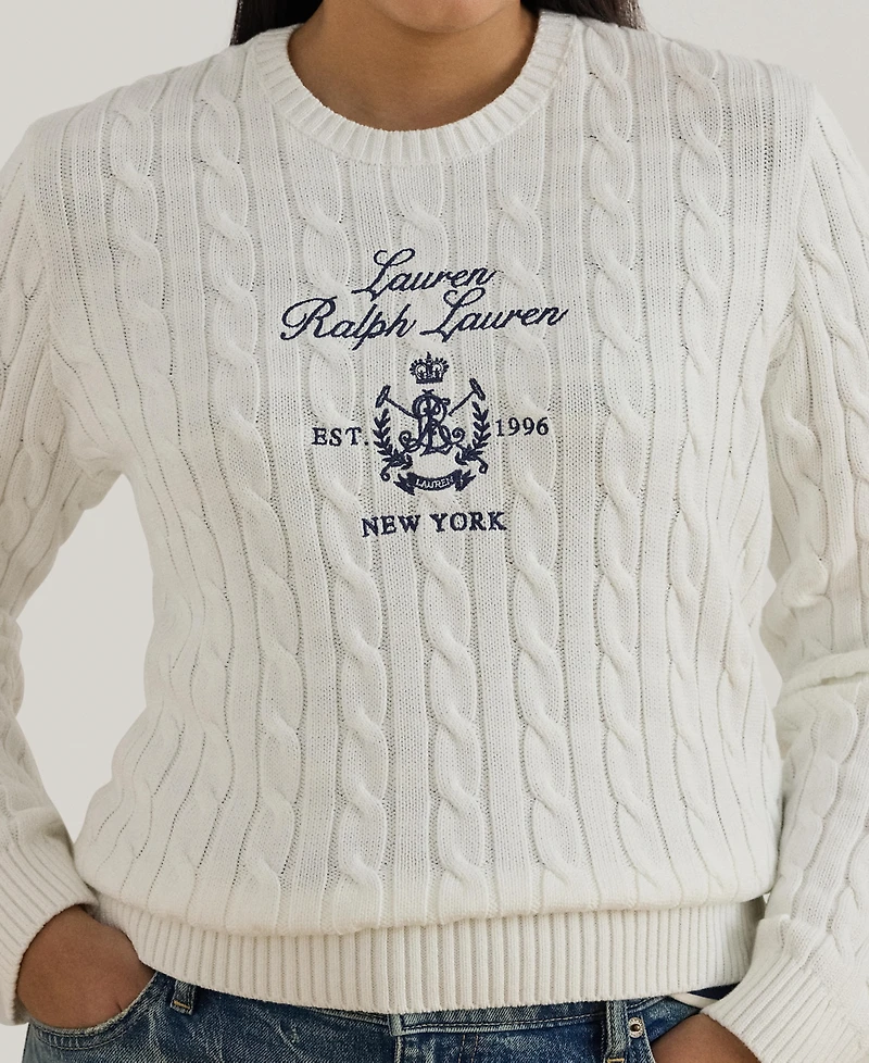 Lauren Ralph Lauren Plus Size Embroidered-Crest Long-Sleeve Sweater
