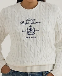 Lauren Ralph Lauren Plus Size Embroidered-Crest Long-Sleeve Sweater