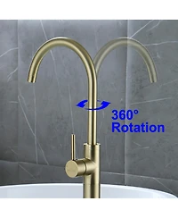 Boyel Living Freestanding Floor Mount Single Handle Bath Tub Filler Faucet with Water Supply Lines in Brushed Gold