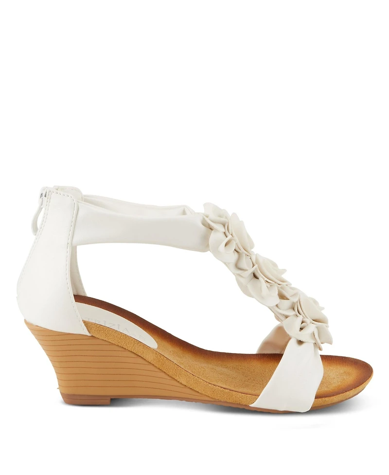 Patrizia Women s Harlequin Floral T-Strap Wedge Sandals with Back Zipper