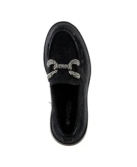 Patrizia Marlen Women's Velvet Textile Upper Slip-On Loafer On Chunky Lug Sole Bottom With Crystal Buckle