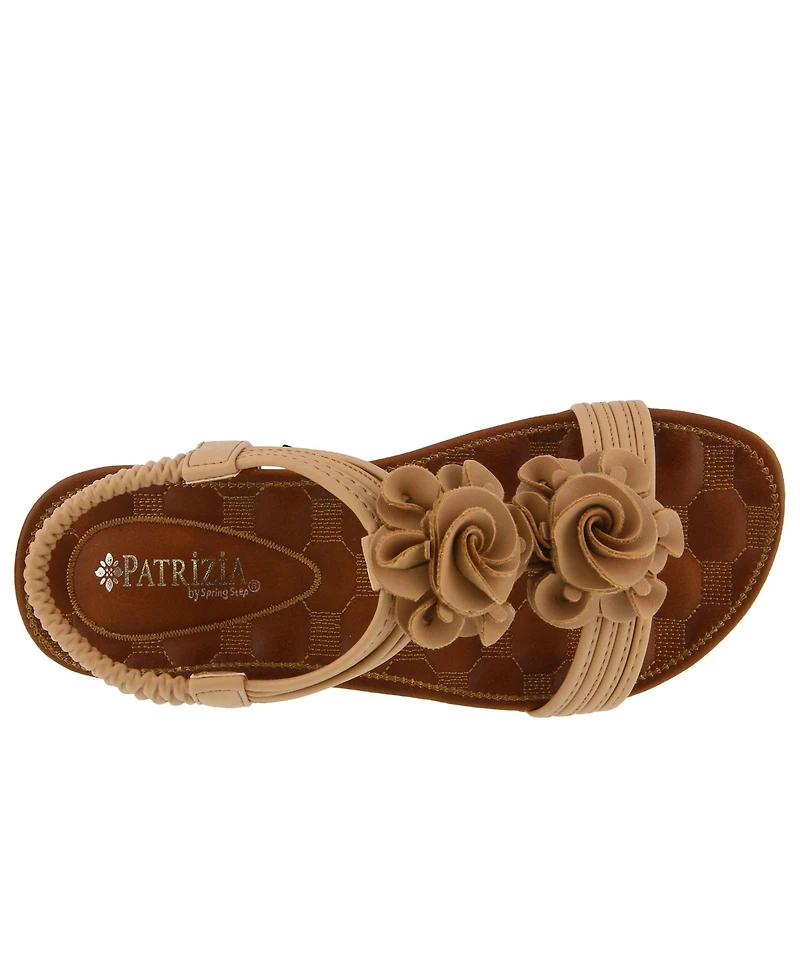 Patrizia Women's Nectarine Floral T-Strap Sandal with Elastic Back and Quilted Footbed