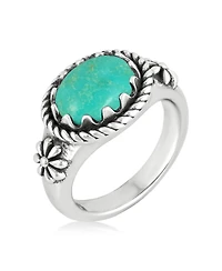 American West Jewelry Sterling Silver Green Turquoise East West Ring