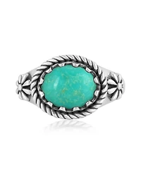 American West Jewelry Sterling Silver Green Turquoise East West Ring, Sizes 5 to 11