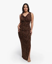 Popilush Women's Shapewear Solid Cowl Neck Ruched Sculpting Maxi Dress
