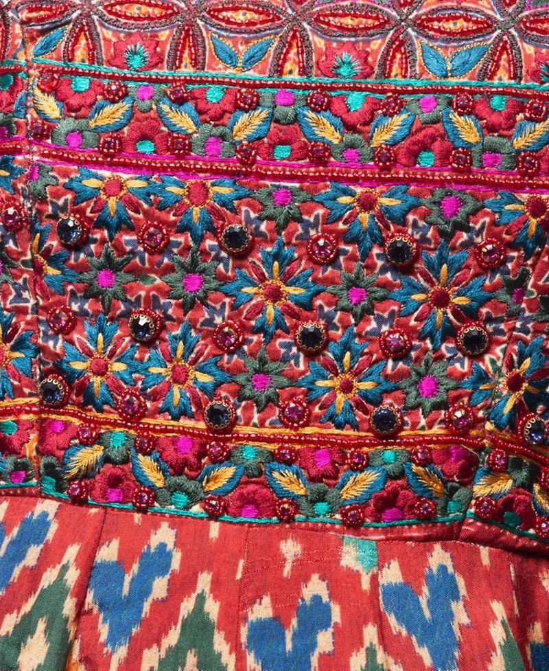 Raas Women's Red Patola Print Gown with Embellishment on Torso