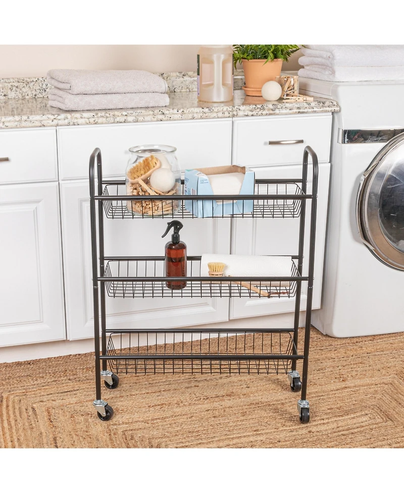 Household Essentials 3-Tier Slim Storage Cart, Black