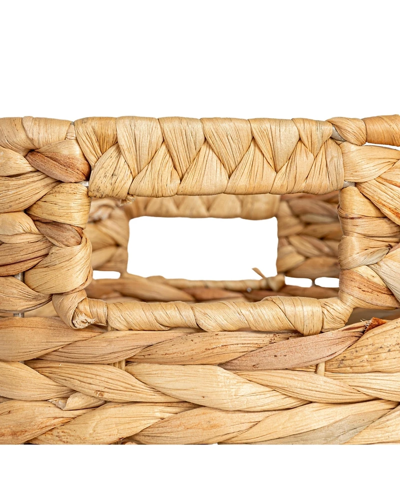 Household Essentials Natural Water Hyacinth and Paper Basket with Stripes, Natural and Black