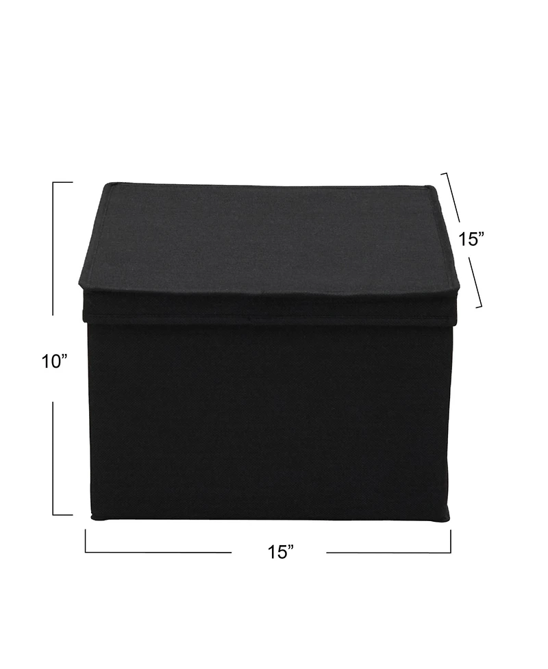 Household Essentials Square Storage Box With Lid, 15”x15”x10”, Black Linen