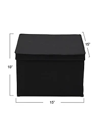 Household Essentials Square Storage Box With Lid, 15”x15”x10”, Black Linen
