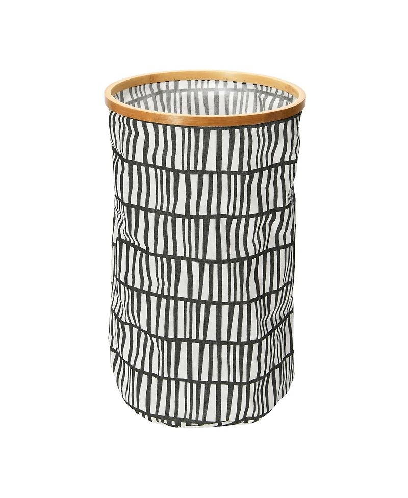 Household Essentials Rimmed Round Krush Container Hamper with Cutout Handles, Black and White