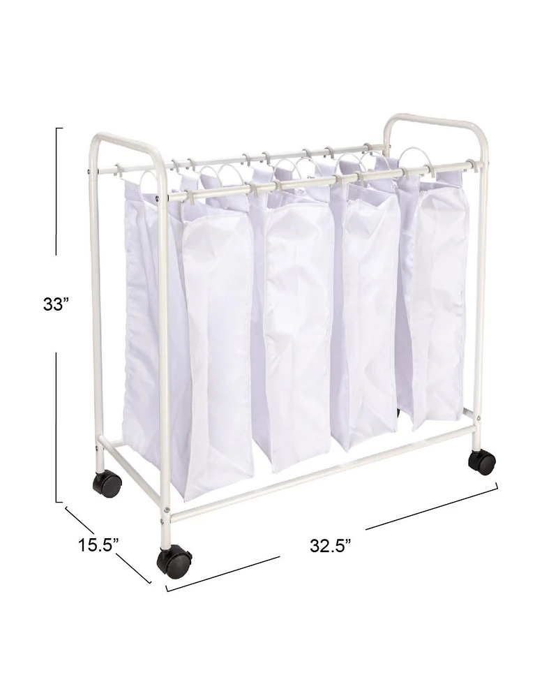 Household Essentials Rolling Laundry Sorter, 4 Bag, White