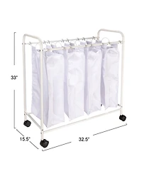 Household Essentials Rolling Laundry Sorter, 4 Bag, White