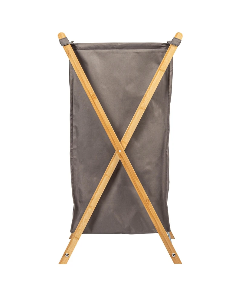 Household Essentials X-Frame Bamboo Hamper, Washable Grey Liner and Bamboo Frame