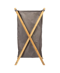 Household Essentials X-Frame Bamboo Hamper, Washable Grey Liner and Bamboo Frame