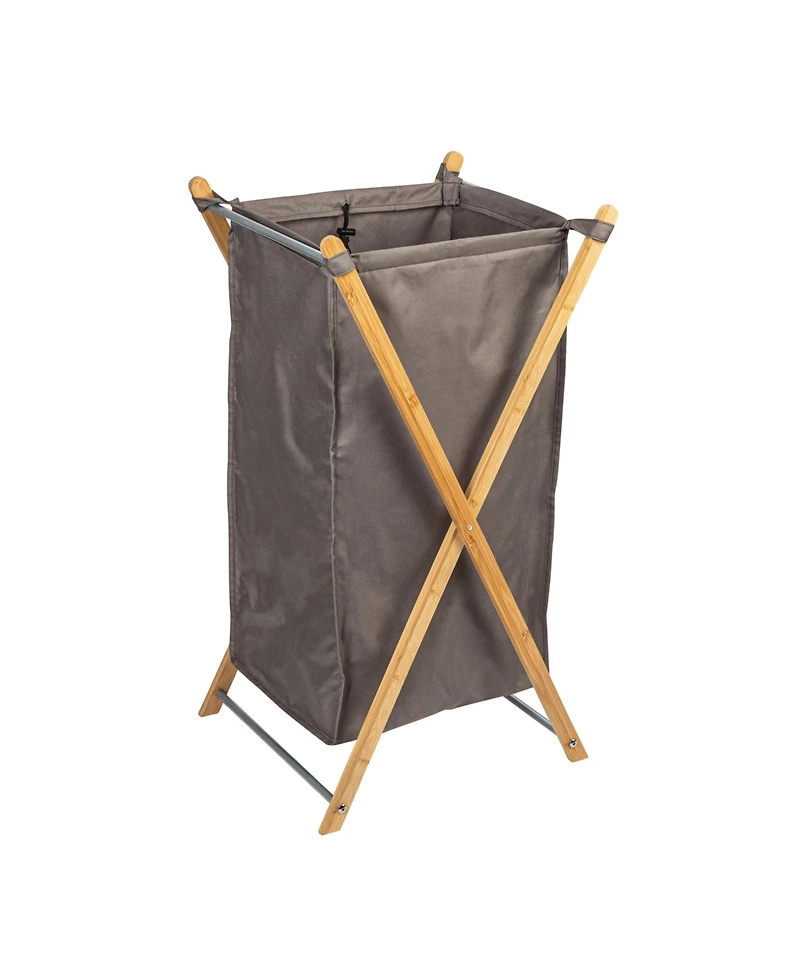 Household Essentials X-Frame Bamboo Hamper, Washable Grey Liner and Bamboo Frame